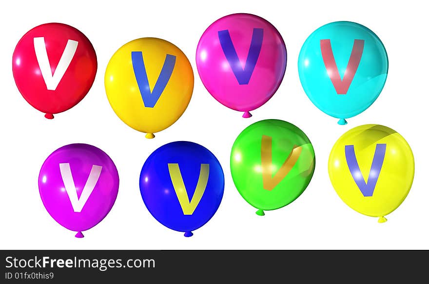 Letter v isolated on colorful balloons