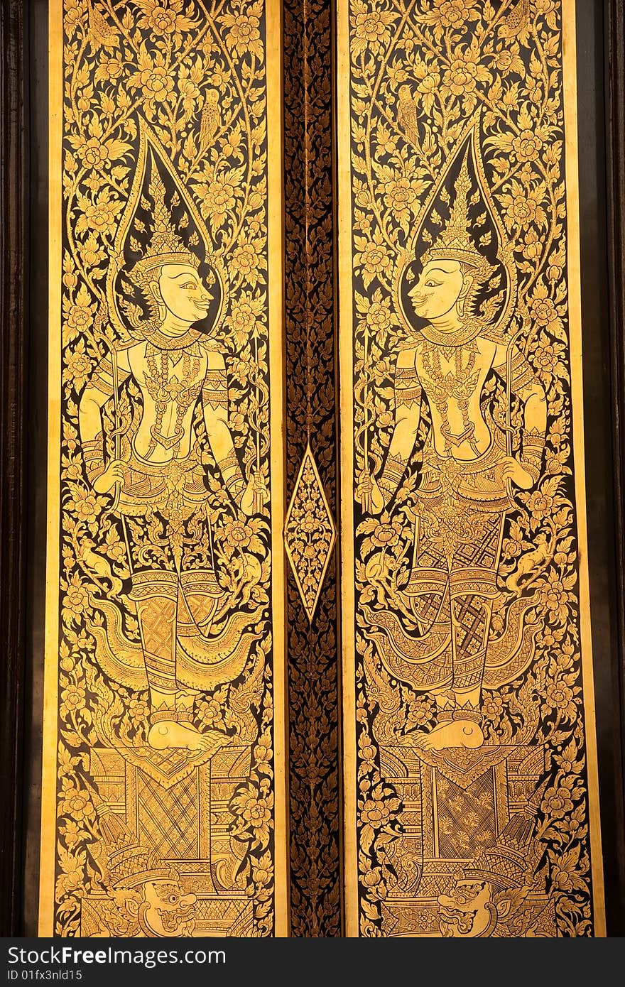 Details of Thai traditional style door painting.