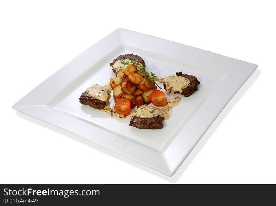 Sirloin steak with sauteed potatoes