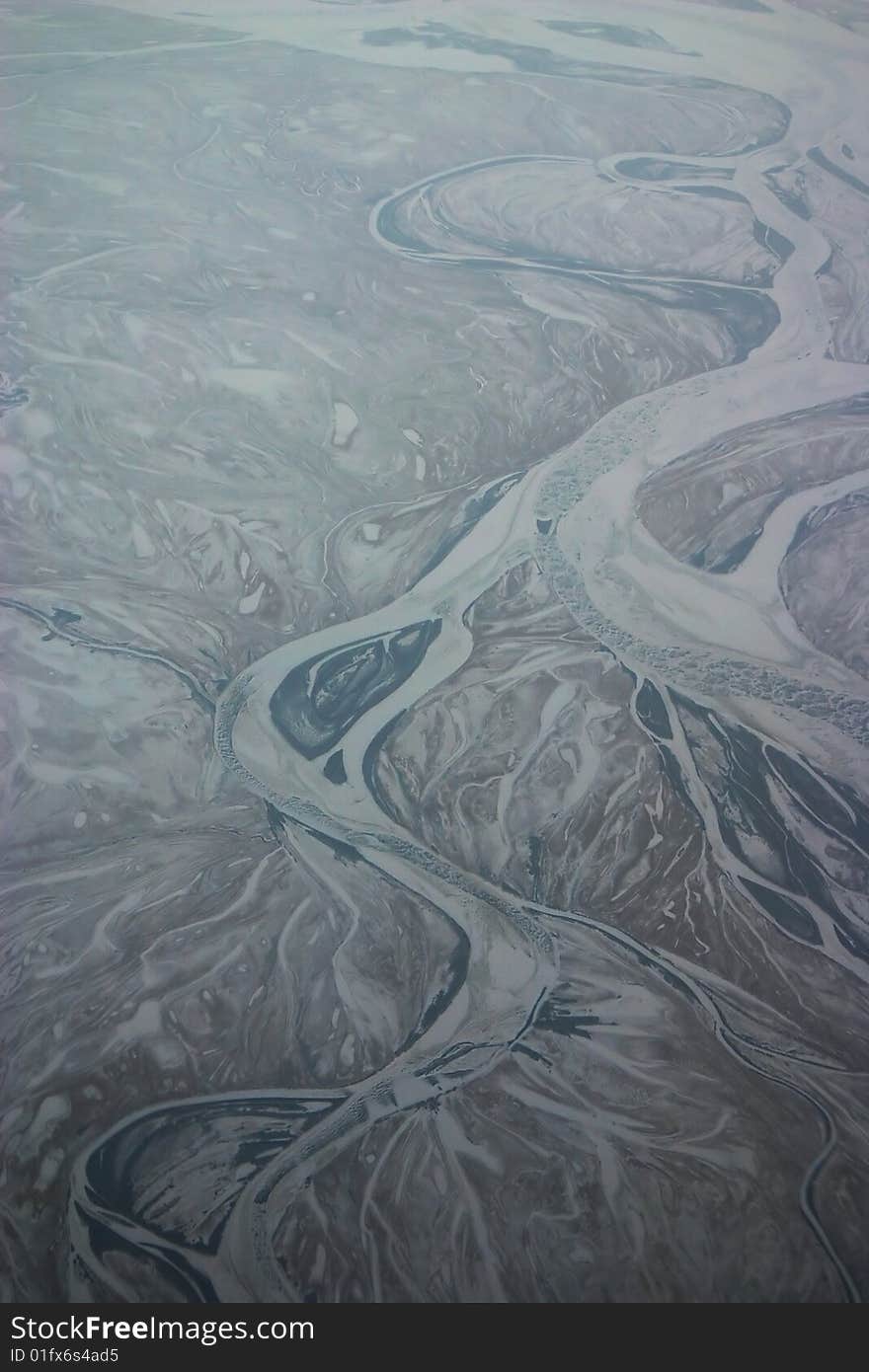 Frozen river aerial view