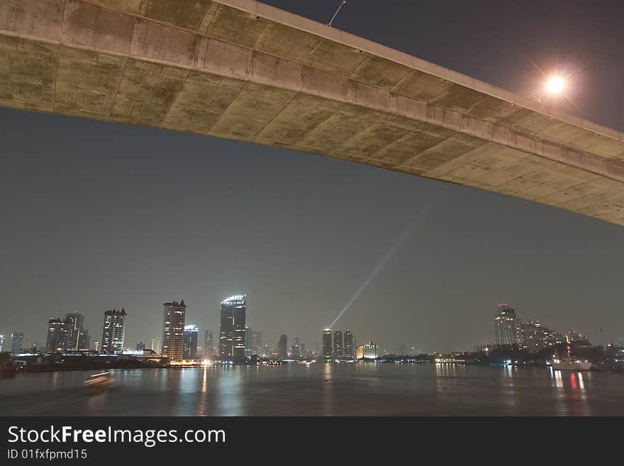 Bridge and buildings in Bangkok.