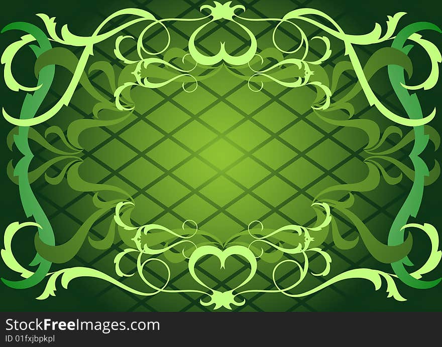 This is a  trellis with ornament on a background dark-green