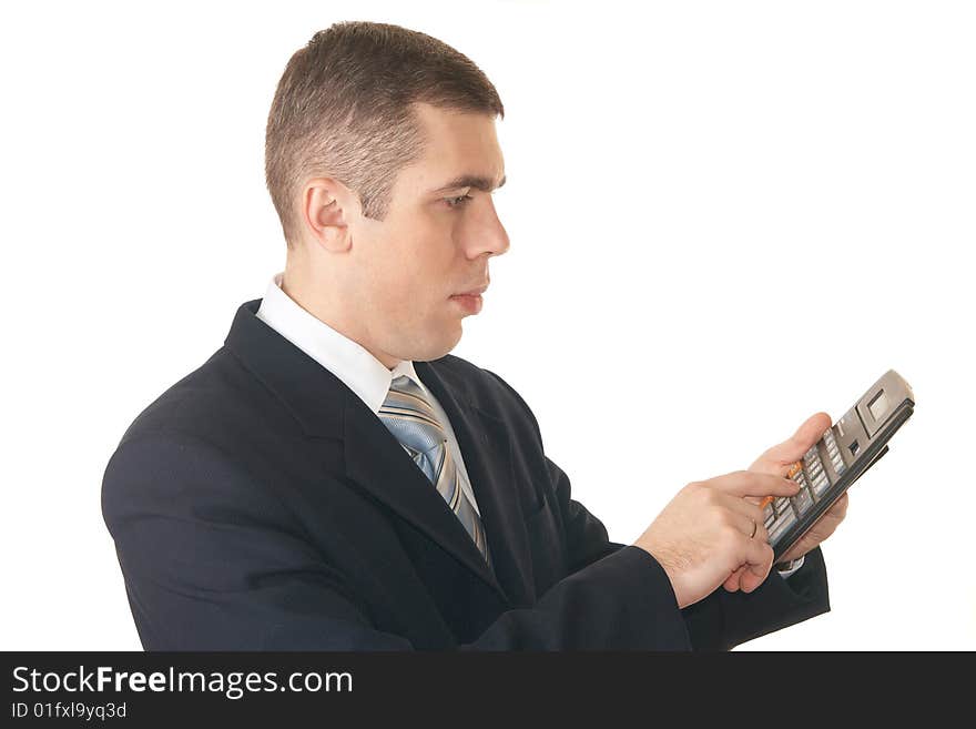 Thoughtful young man on the white background