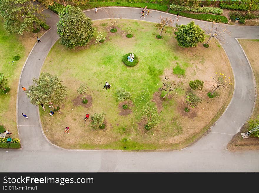 Bird eye view of small park in Bangkok, Thailand. Bird eye view of small park in Bangkok, Thailand.