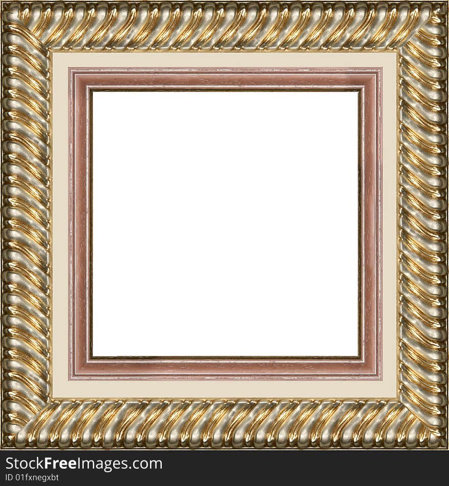 A picture gold frame on a white. A picture gold frame on a white