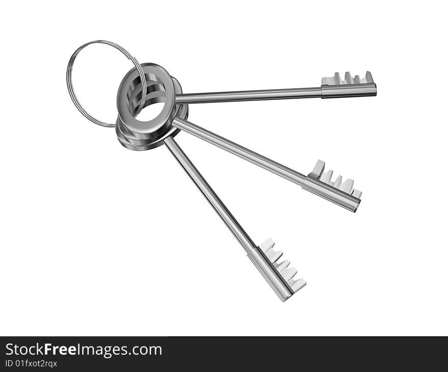 Metal chrome keys isolated on white. Metal chrome keys isolated on white