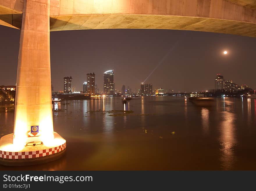 Bridge And Buildings In Bangkok.