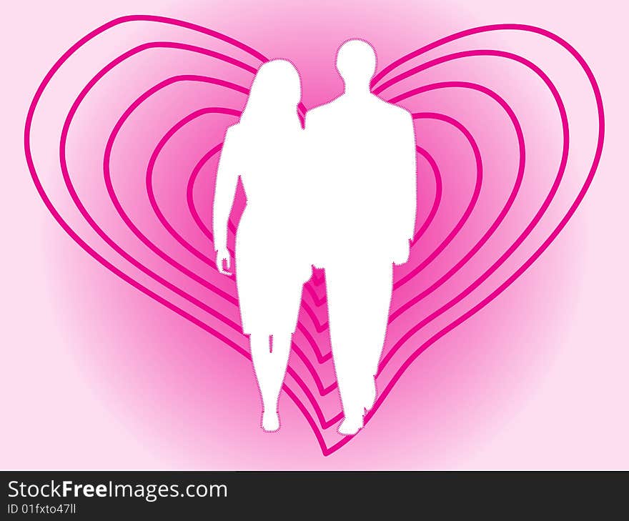 Illustration of people in love, pink