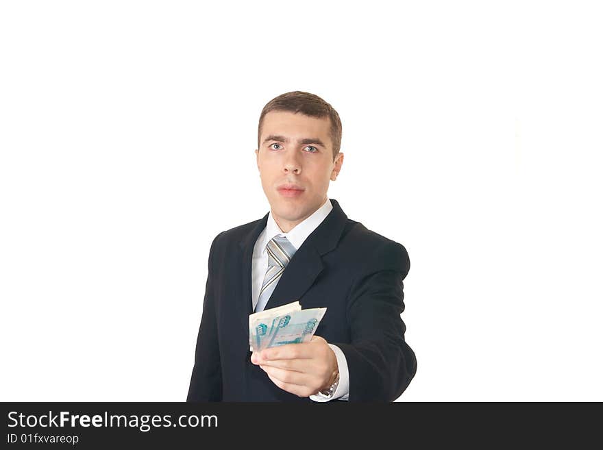 Thoughtful young man on the white background