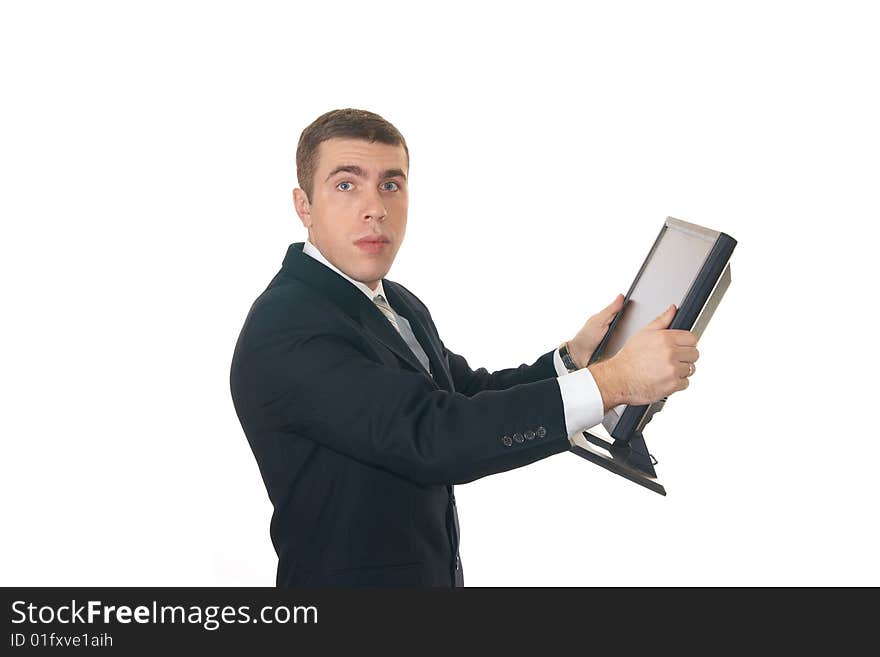 Thoughtful young man on the white background