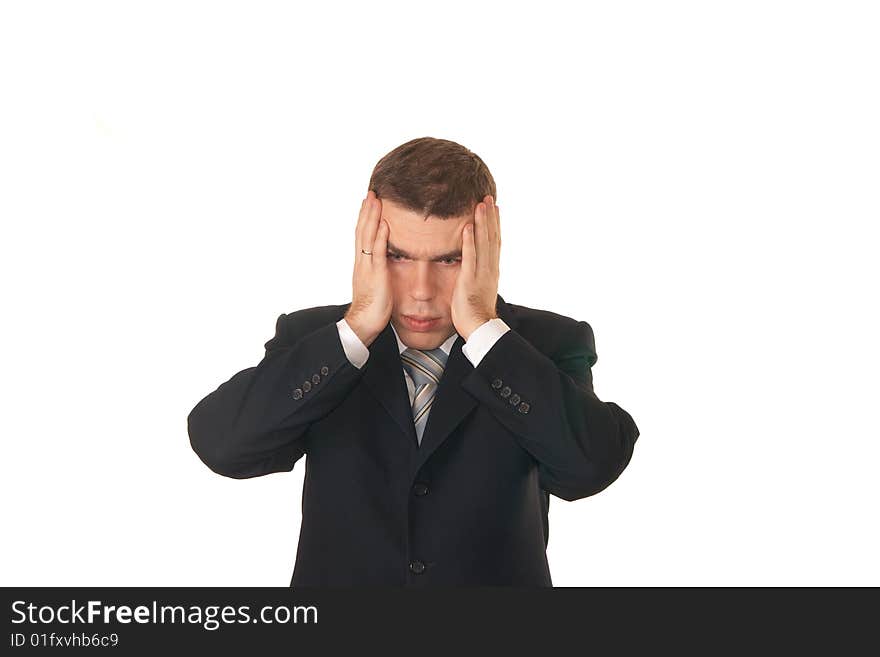 Thoughtful young man on the white background