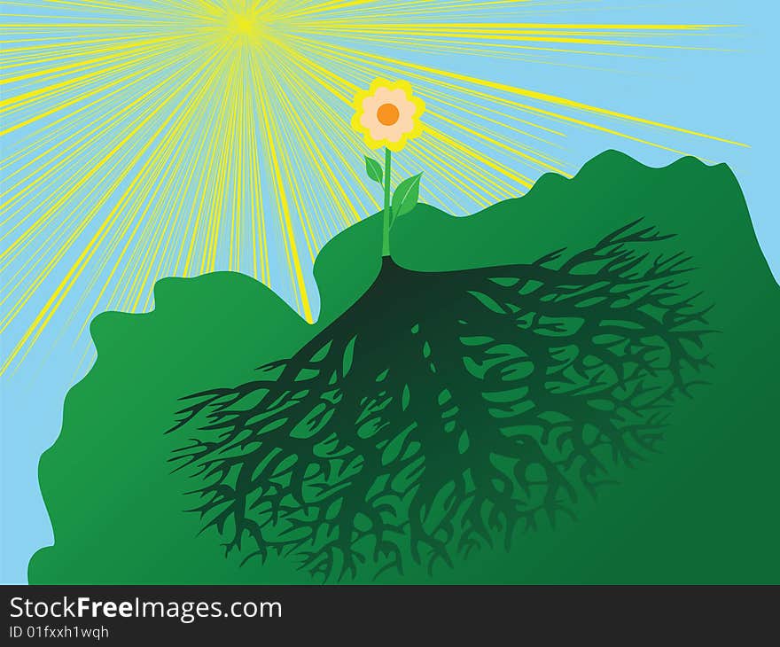 A beautiful flower in a nature scene, her shadow is bad. Eps8, vector, easy resizing or change colors. A beautiful flower in a nature scene, her shadow is bad. Eps8, vector, easy resizing or change colors.