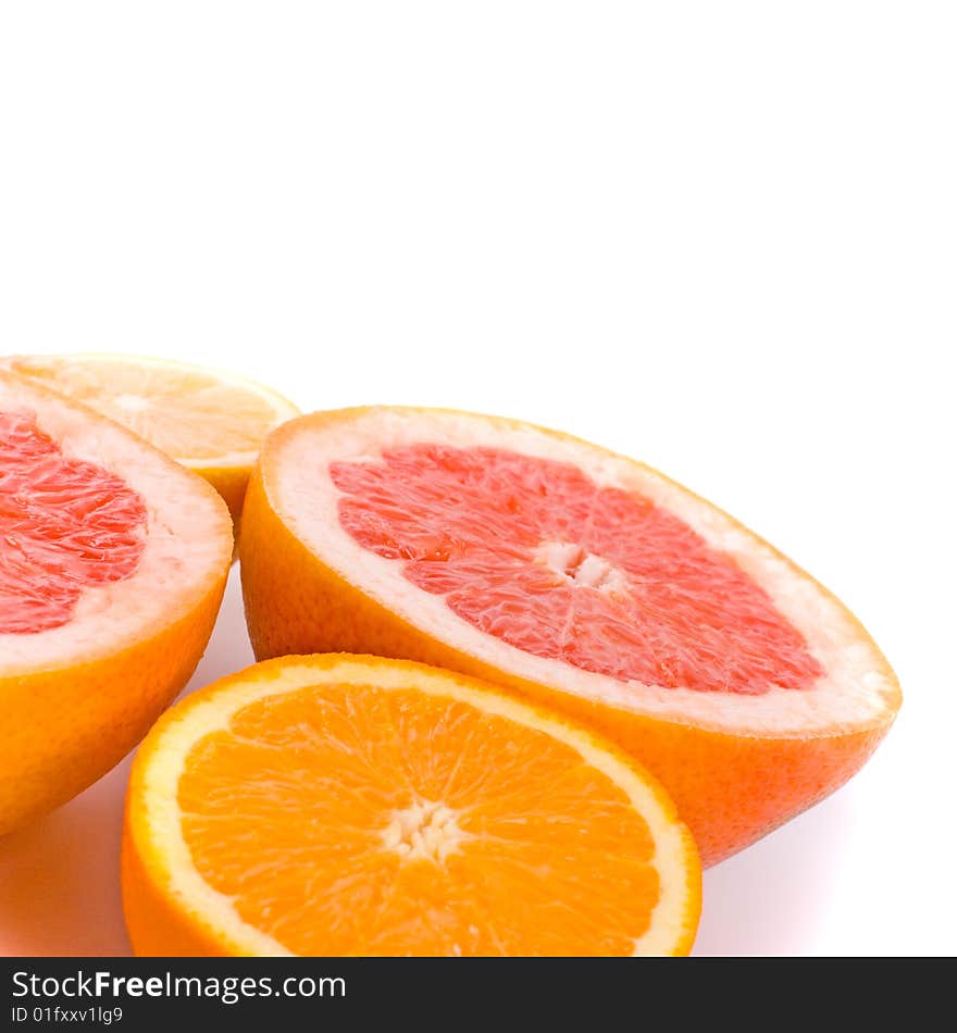 Slices of an lemon, orange and grapefruit closeup