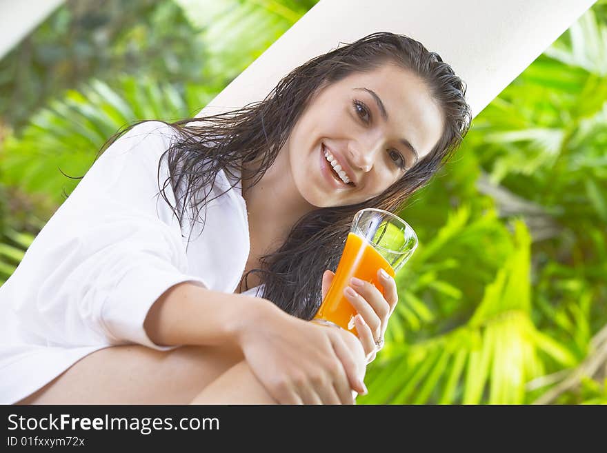 Portrait of young pretty woman in summer environment. Portrait of young pretty woman in summer environment