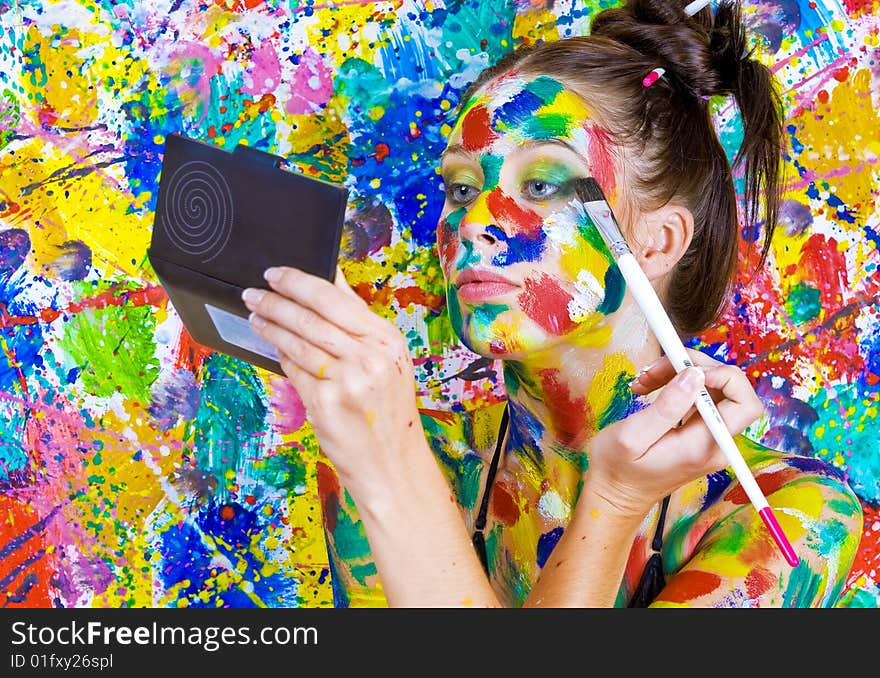 Portrait of young attractive woman on colored background. Portrait of young attractive woman on colored background