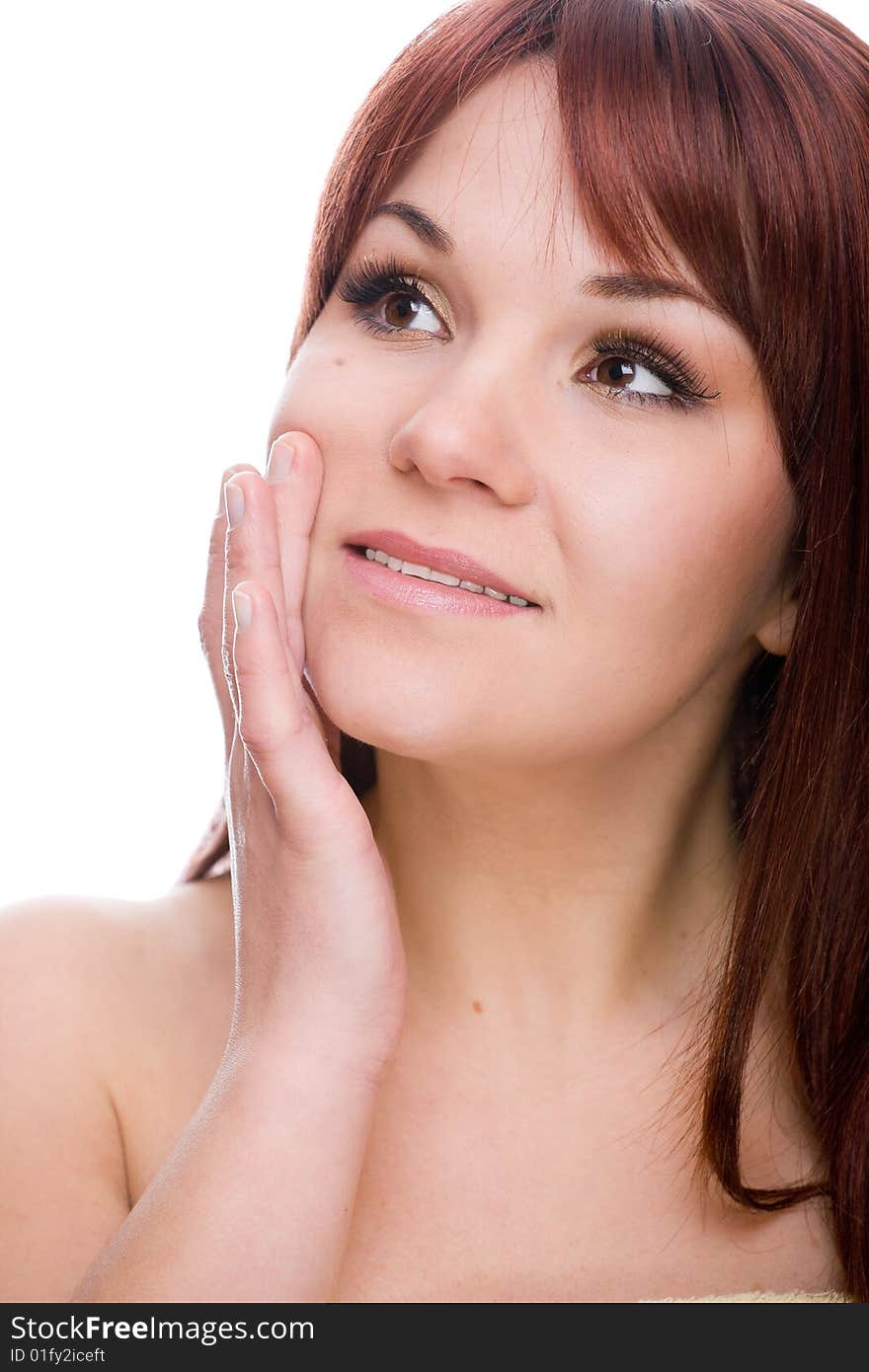 Attractive and fresh woman. over white background