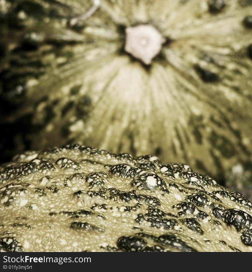 Detail of two decorative pumpkins - photo