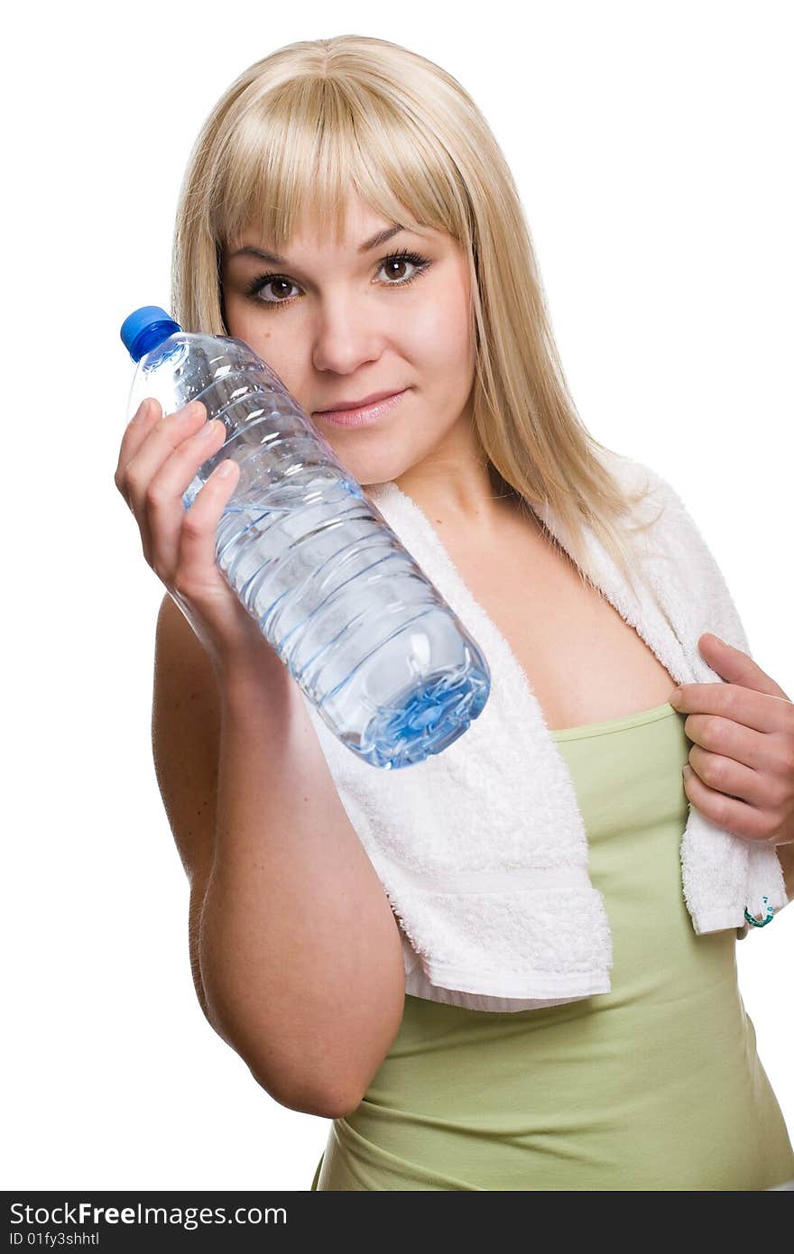 Attractive blonde woman with bottle of water. Attractive blonde woman with bottle of water