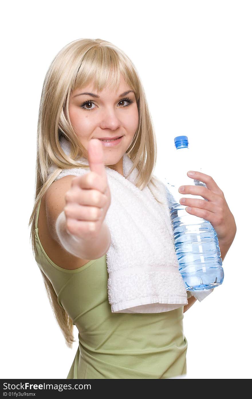 Attractive blonde woman with bottle of water. Attractive blonde woman with bottle of water