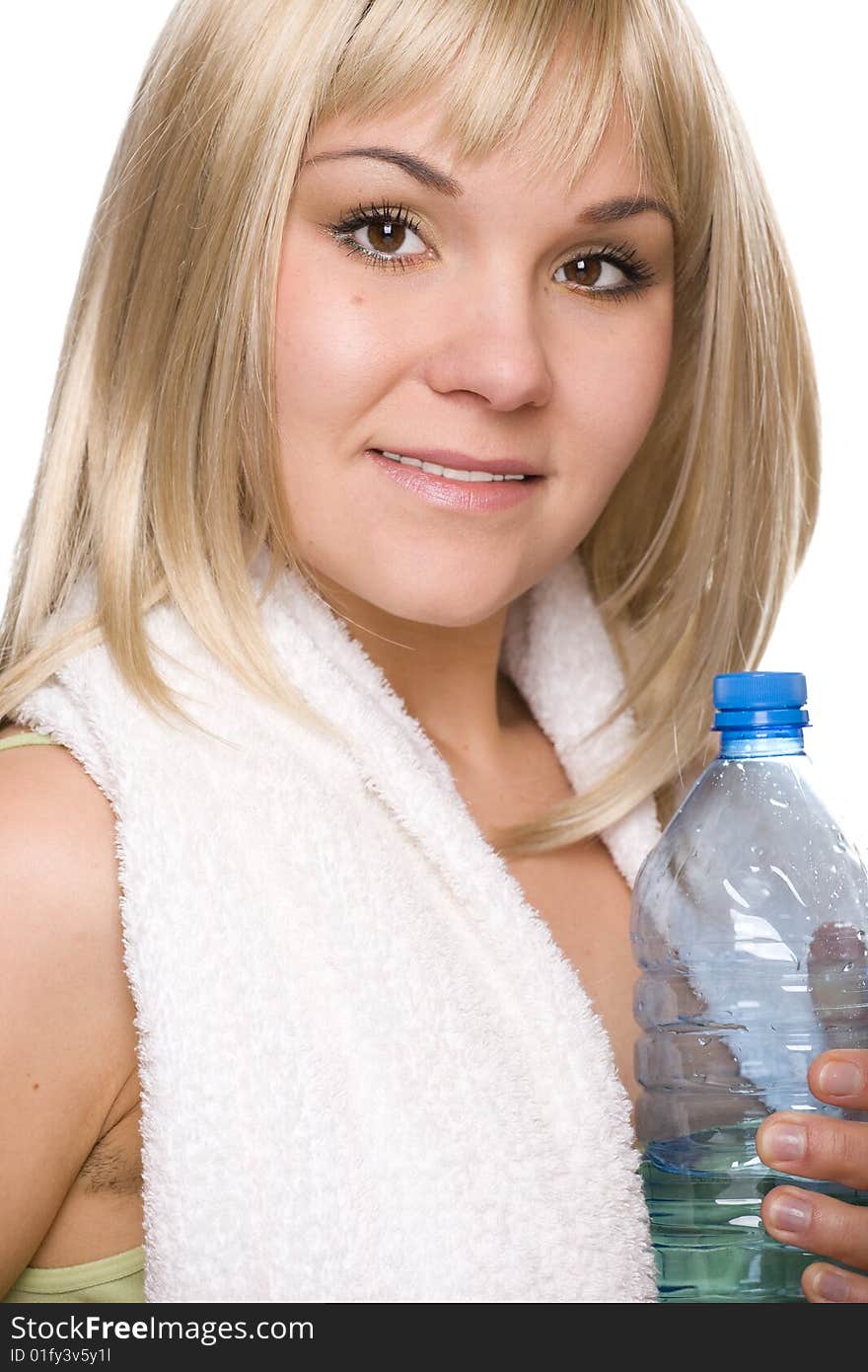 Attractive blonde woman with bottle of water. Attractive blonde woman with bottle of water