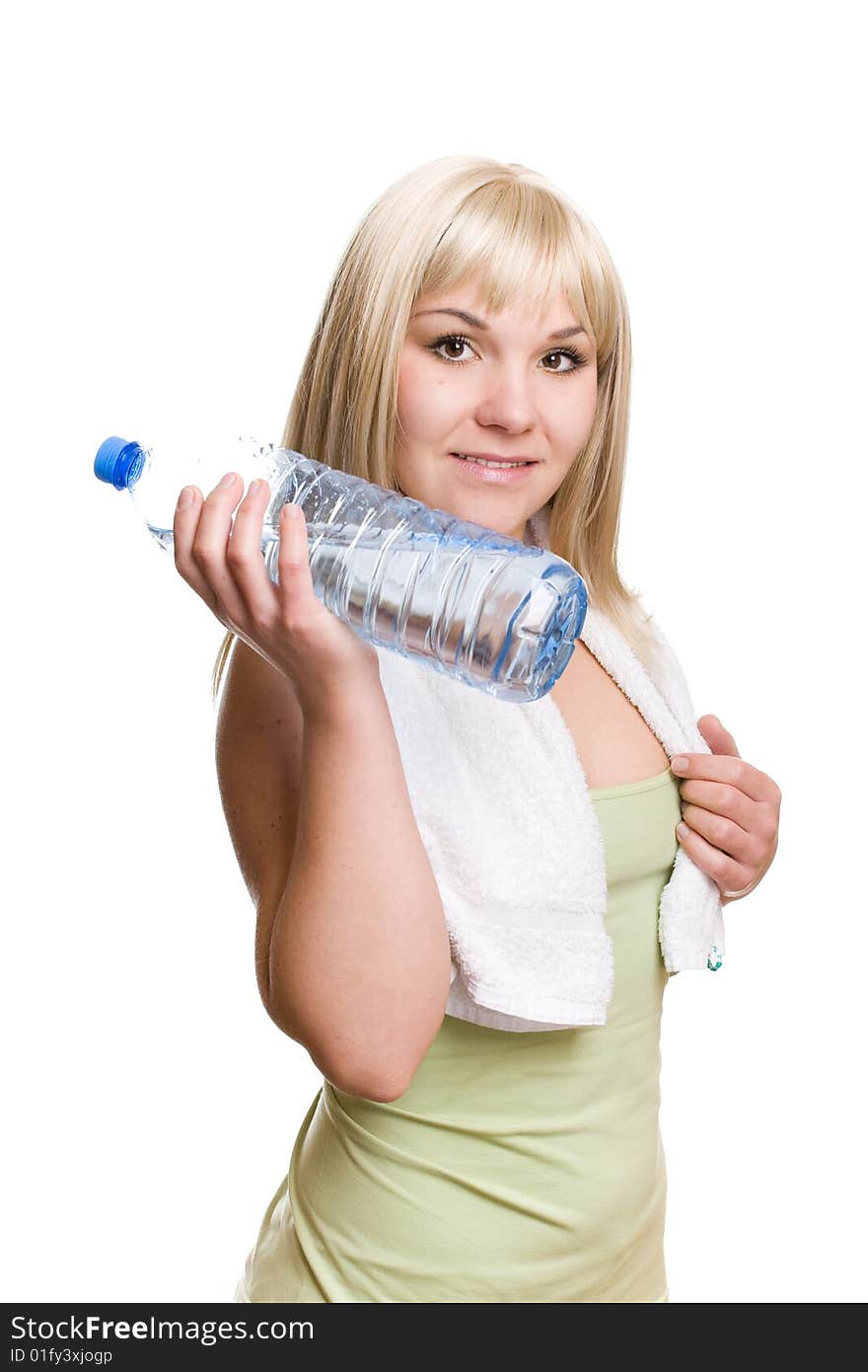 Attractive blonde woman with bottle of water. Attractive blonde woman with bottle of water