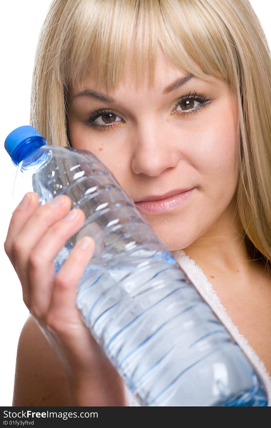 Attractive blonde woman with bottle of water. Attractive blonde woman with bottle of water