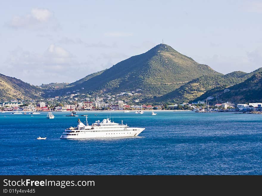 Huge Yacht In Blue Bay