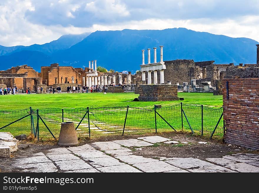 Ancient ruins after the eruption of Vesuvius in Pompeii, Italy