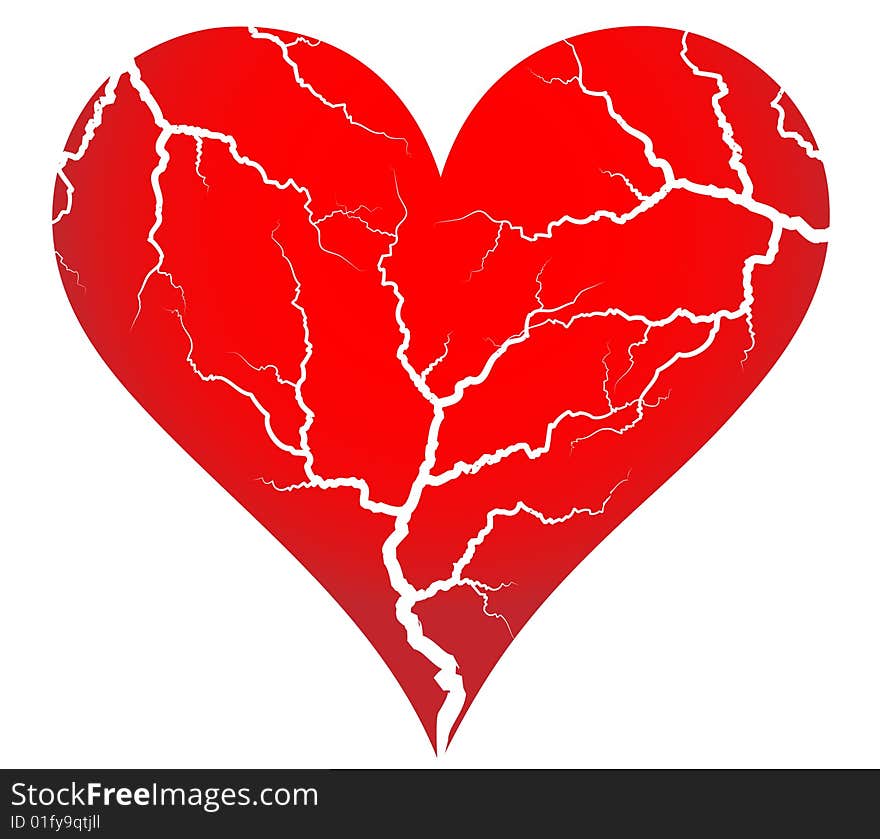 Red heart cracked all over like an egg shell. Red heart cracked all over like an egg shell