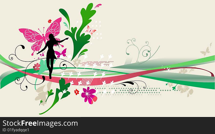 Spring abstract design with female silhouette