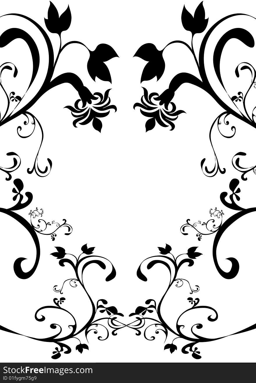 Black floral ornament on white background