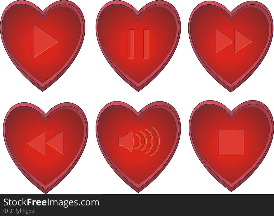 Vector Illustration of Heart Shaped Media Player Buttons. Vector Illustration of Heart Shaped Media Player Buttons