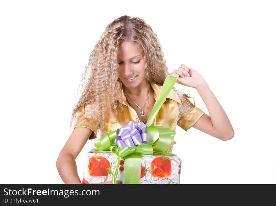 The young girl with a gift box