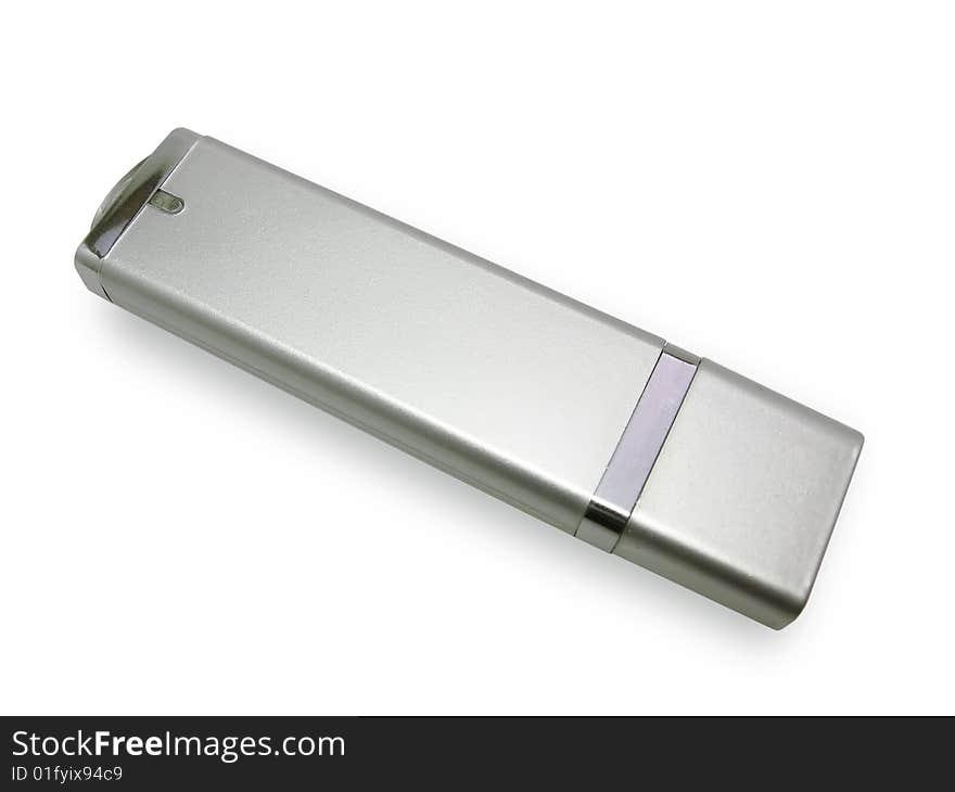 Silver USB stick with cap on isolated on white background (clipping path included)