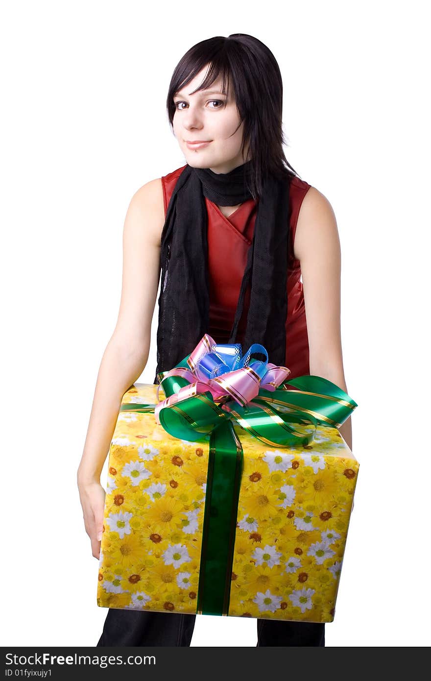 The young girl with a gift box