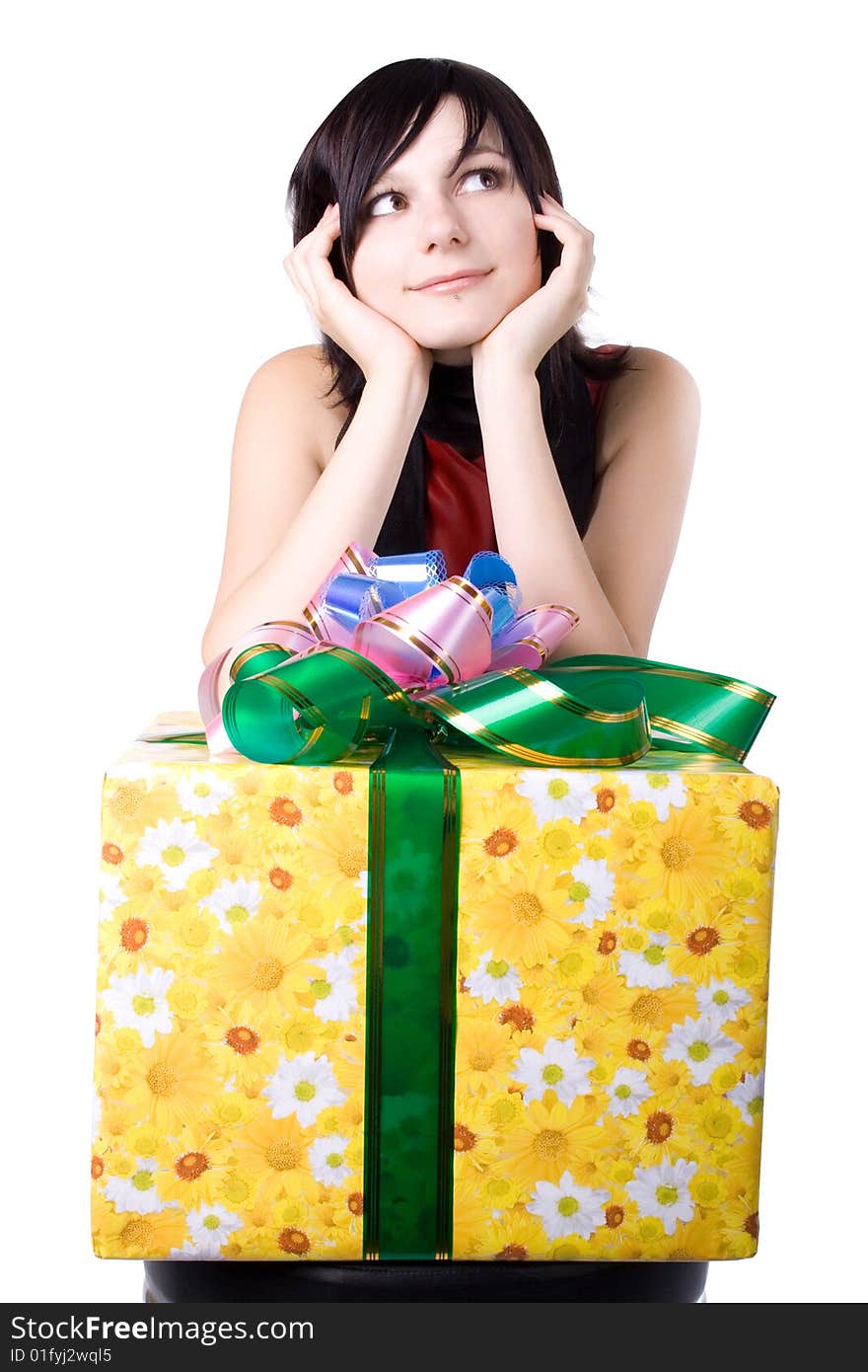 The young girl with a gift box