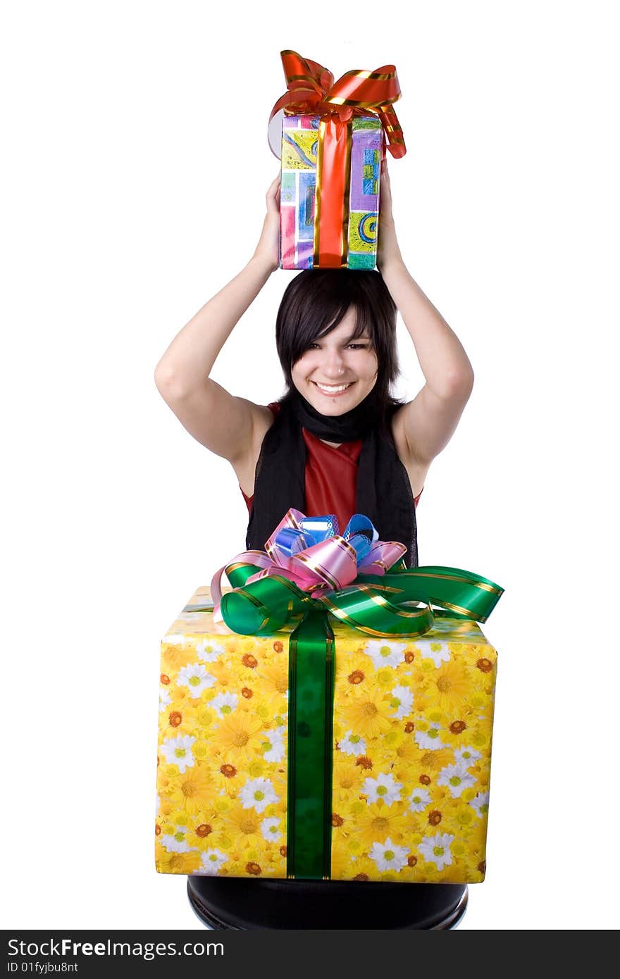 The young girl with a gift box