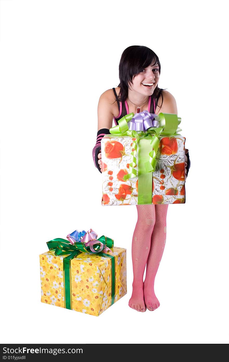 The young girl with a gift box