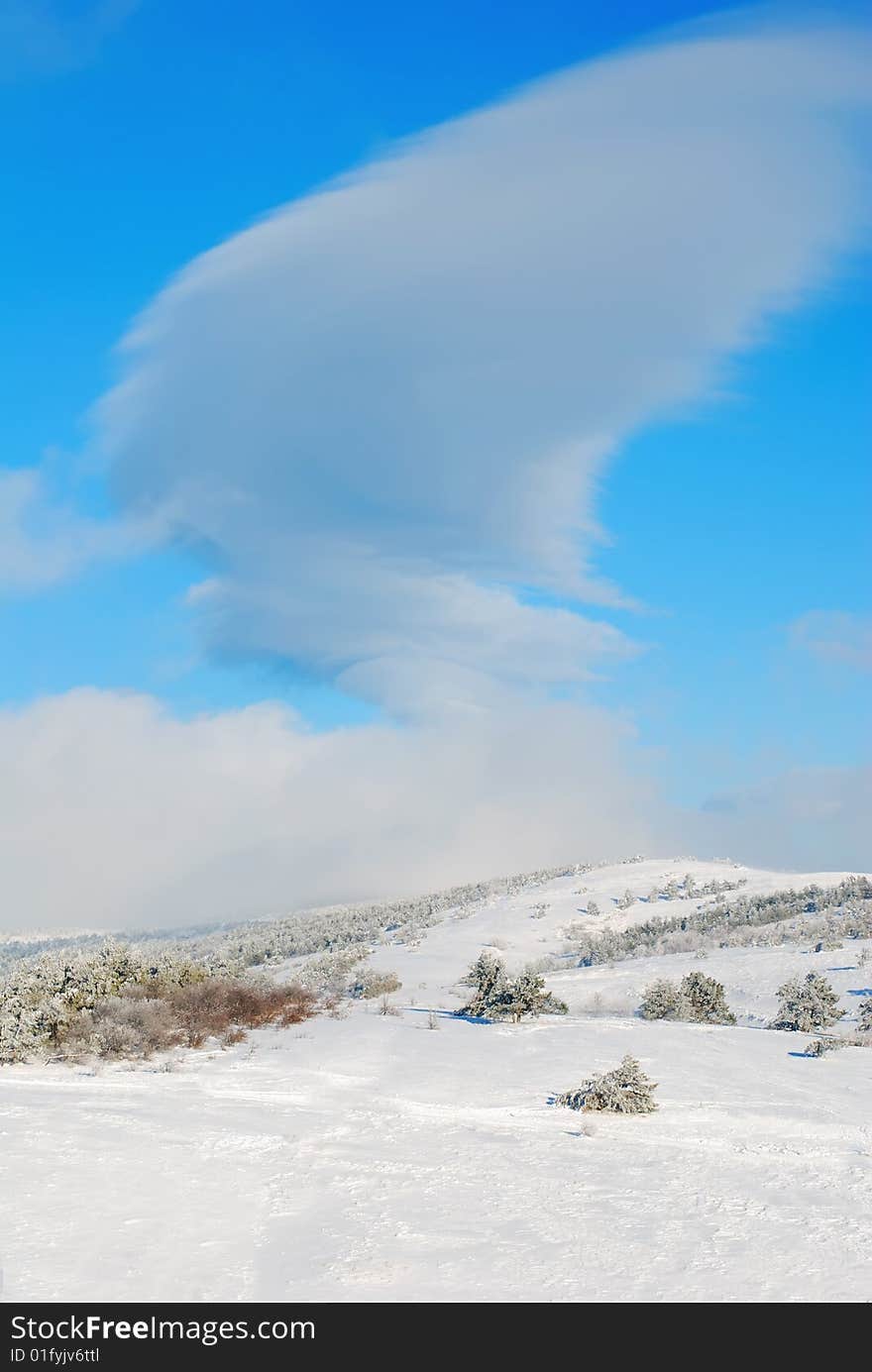 Snow day in mountains.Winter