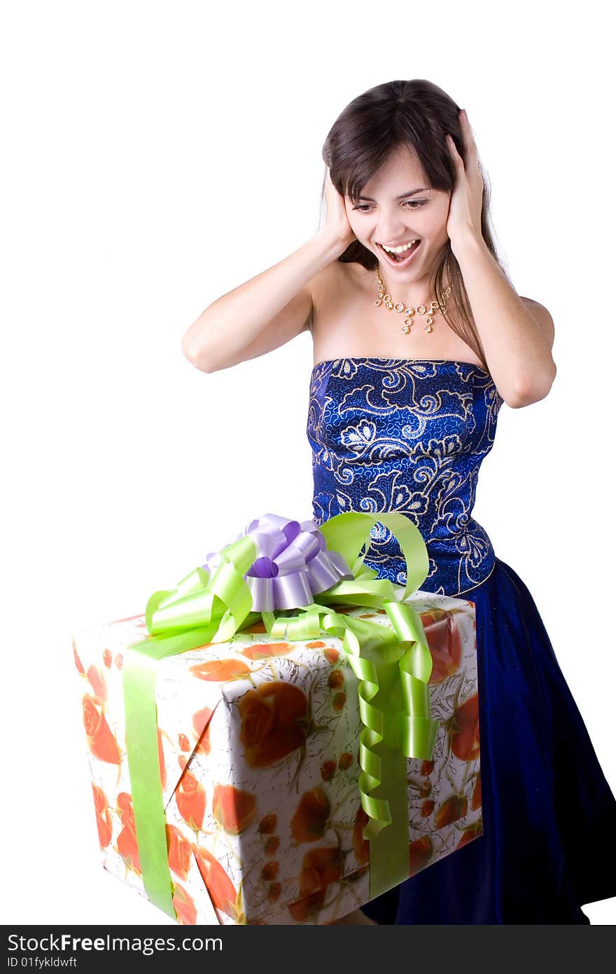 The young girl with a gift box