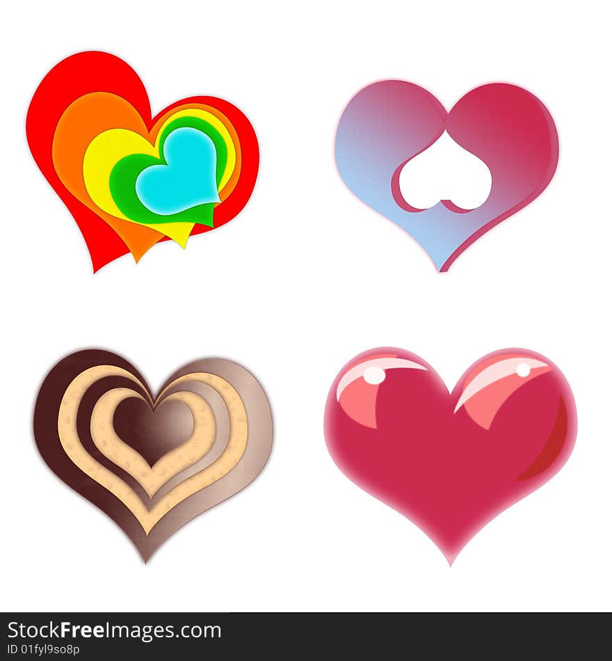 Four raster hearts of different style on white background. Four raster hearts of different style on white background