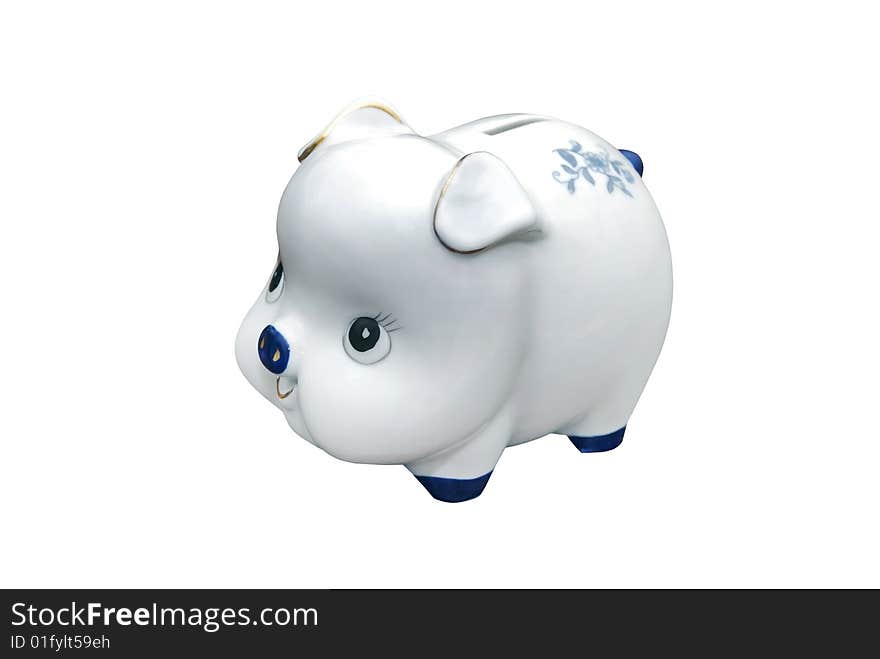 Porcelain pig-box on a white background