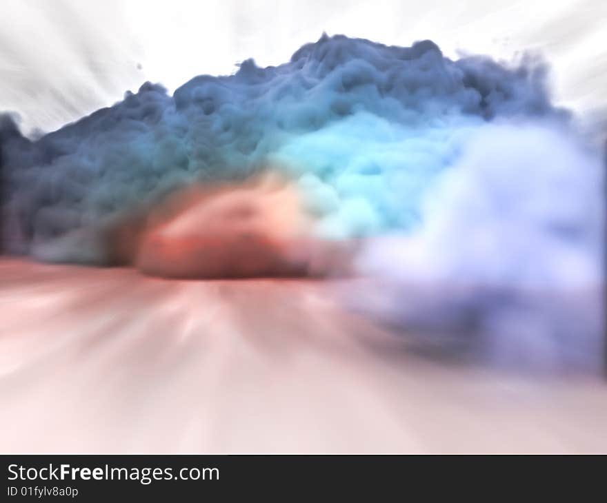 Explosion with lots of smoke of blue color over spotted surface