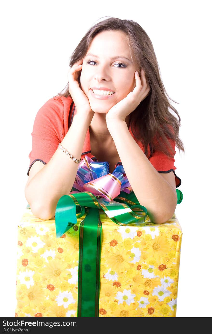 The young girl with a gift box