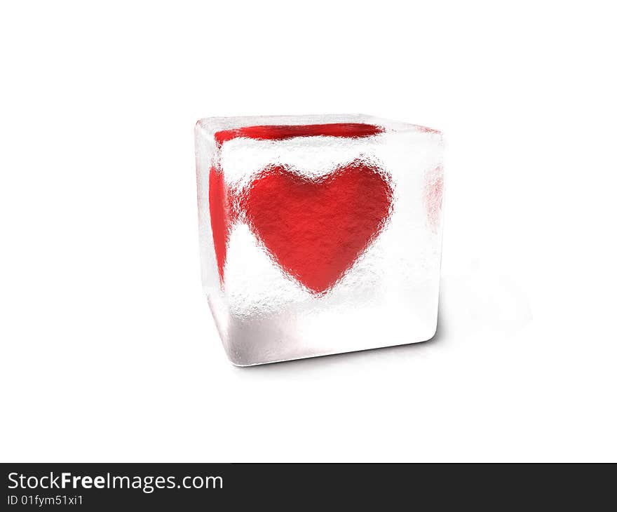 Heart frozen in an ice cube