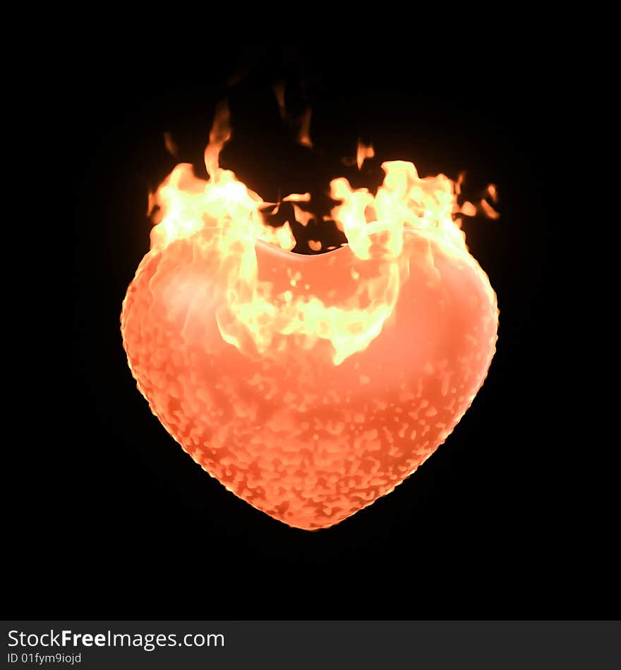 Red burning heart of back background. Red burning heart of back background