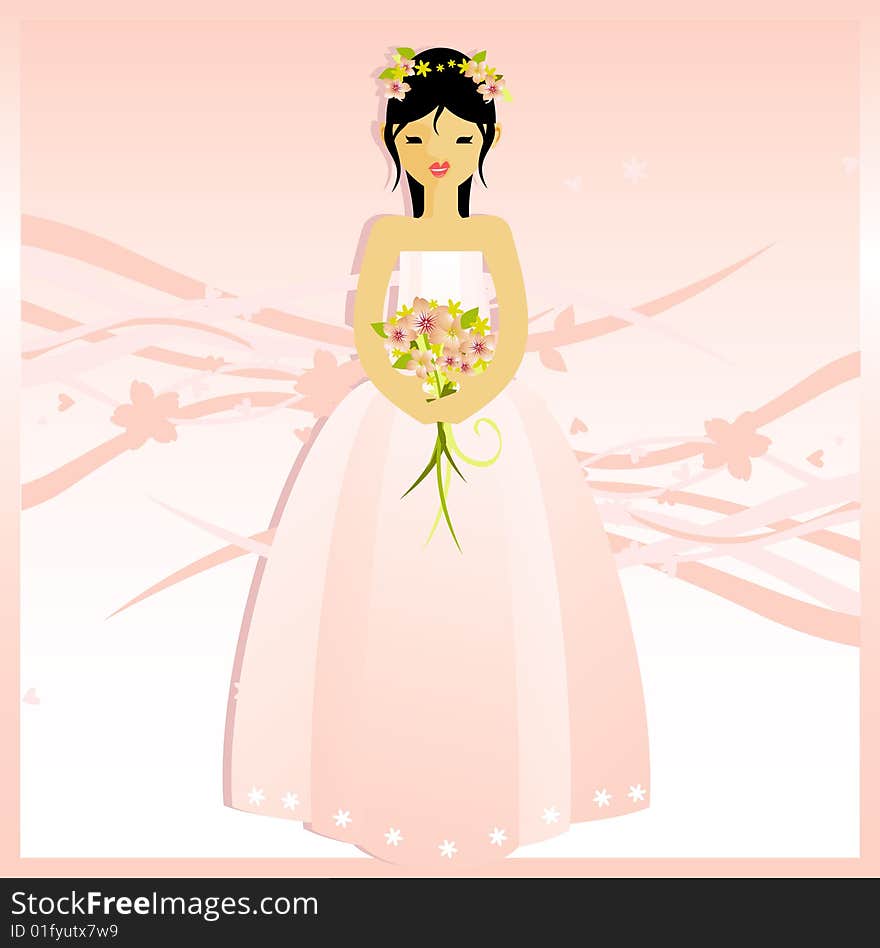 Card of fifteen girl celebration with an elegant dress and flowers. Card of fifteen girl celebration with an elegant dress and flowers