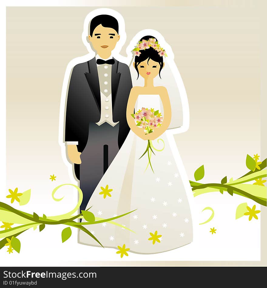 Card of Groom and Bride with flowers and nature. Card of Groom and Bride with flowers and nature