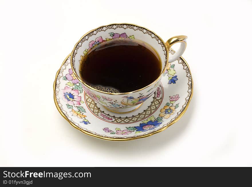 Ornate China Cup Of Coffee On White