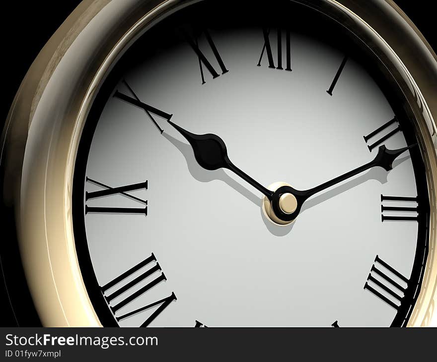 3D representation of an golden wall horloge. 3D representation of an golden wall horloge